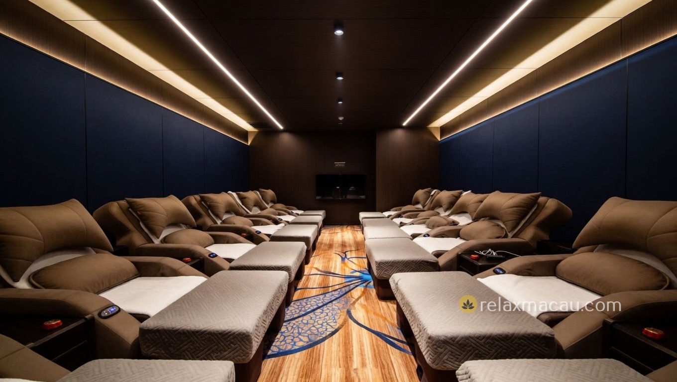 Macau Number Nine Sauna shared lounge, reclining chairs